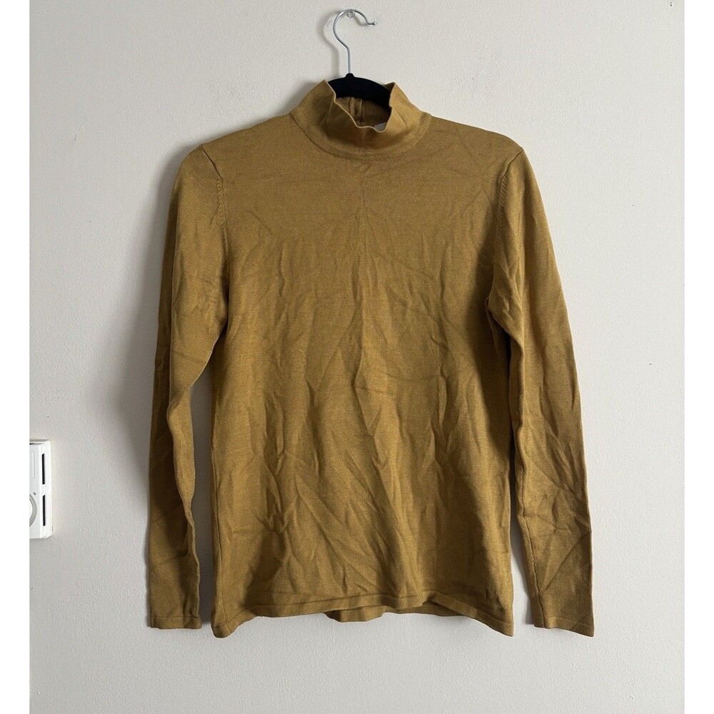Doncaster Womens Small Knit Top SILK Lightweight Mock Neck Yellow Preppy Chic